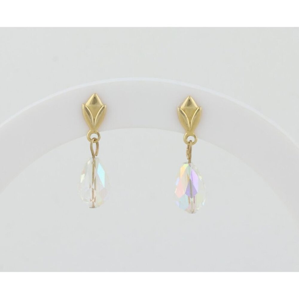 14k Yellow Gold Crystal Dangle Drop Earrings 3/4" x 1/4"